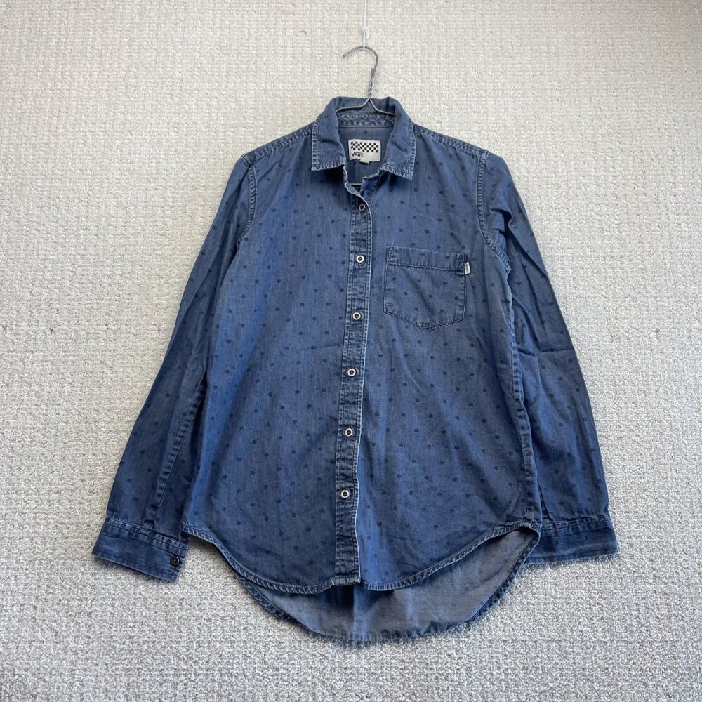 Vans Denim Polka Dot Long Sleeve Button Up Shirt Womens Size S Skater Surfer